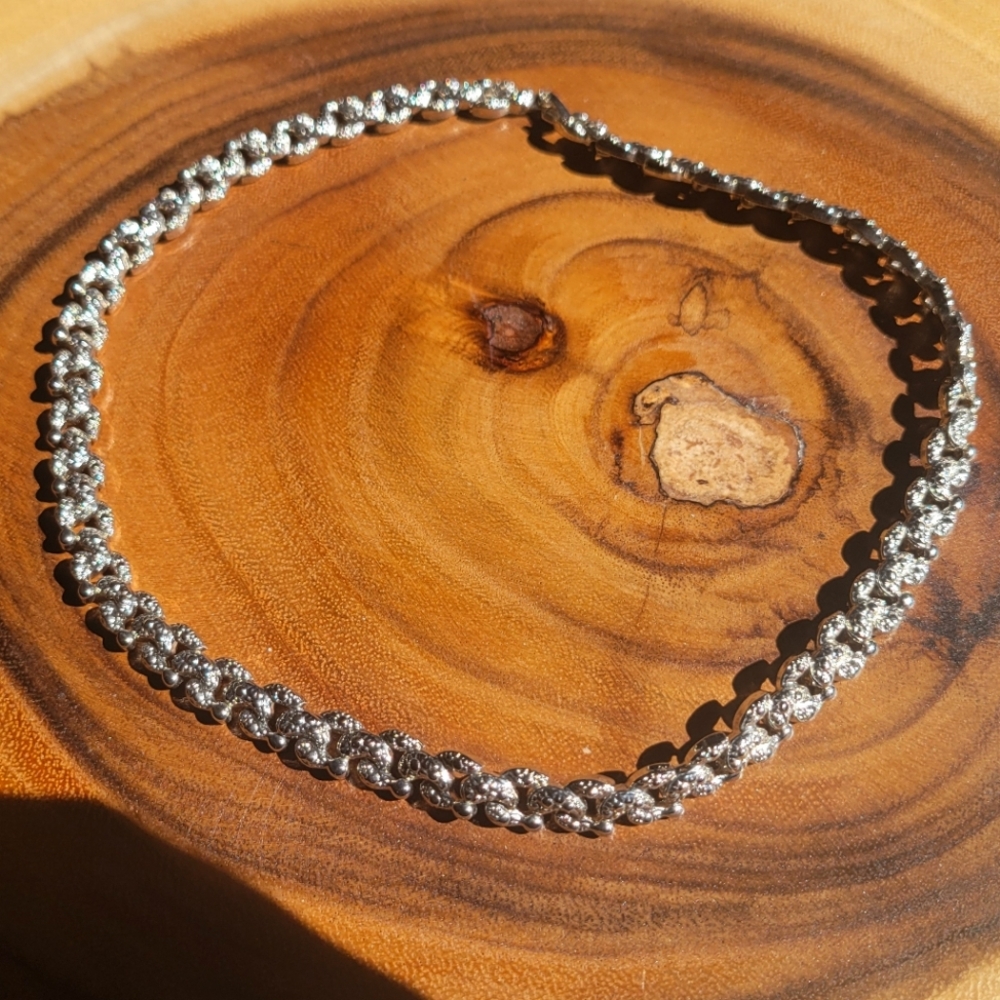 Silver textured chain necklace with matching earrings set
